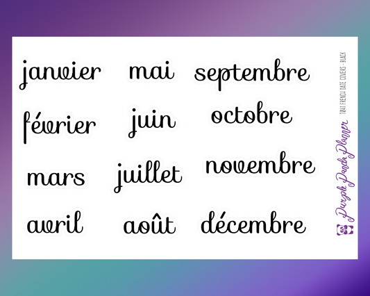 French Monthly Header Stickers for Planner or BUJO - Black