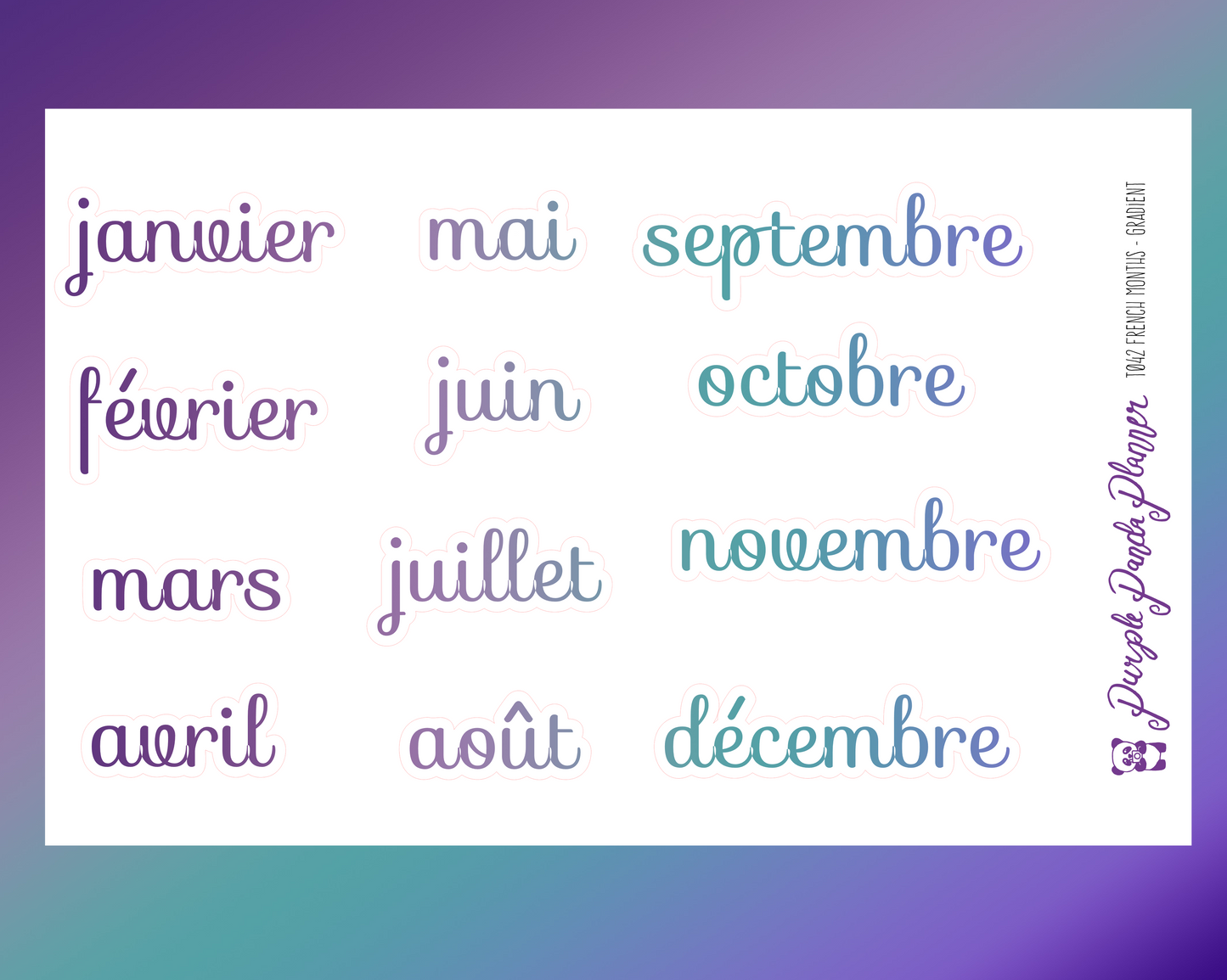 French Monthly Header Stickers for Planner or BUJO - Gradient (T042)