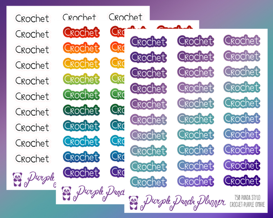 Crochet (T50) - Panda Stylo Script - Black, Rainbow, or Purple Ombre - Stickers for Planner, Journal or Calendar