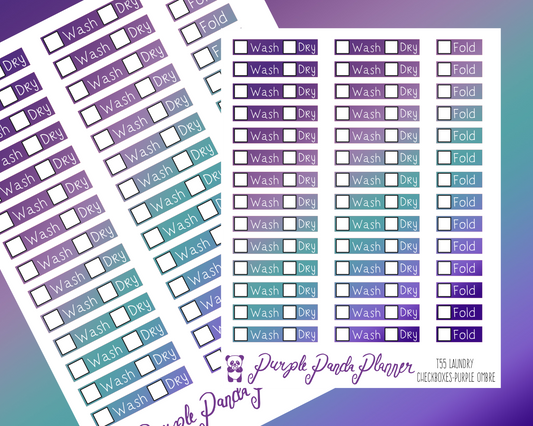 Laundry Checklist (T55) - Panda Stylo Script - Purple Ombre - Stickers for Planner, Journal or Calendar