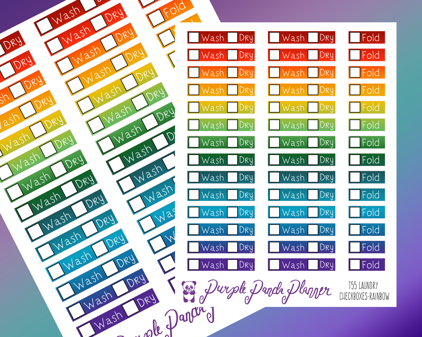 Laundry Checklist (T55) - Panda Stylo Script - Rainbow - Stickers for Planner, Journal or Calendar