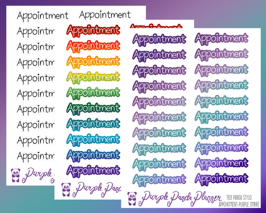 Appointment (T69) - Panda Stylo Script - Black, Rainbow, or Purple Ombre