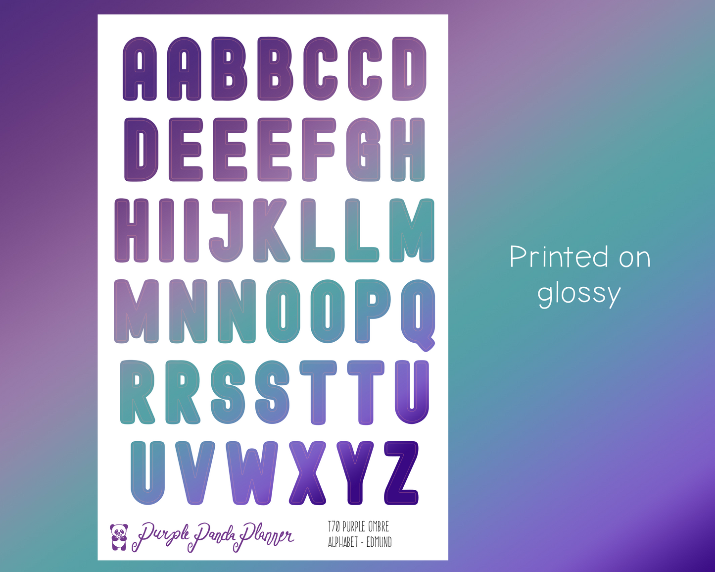 Purple Ombre Glossy Alphabet Stickers (T70)