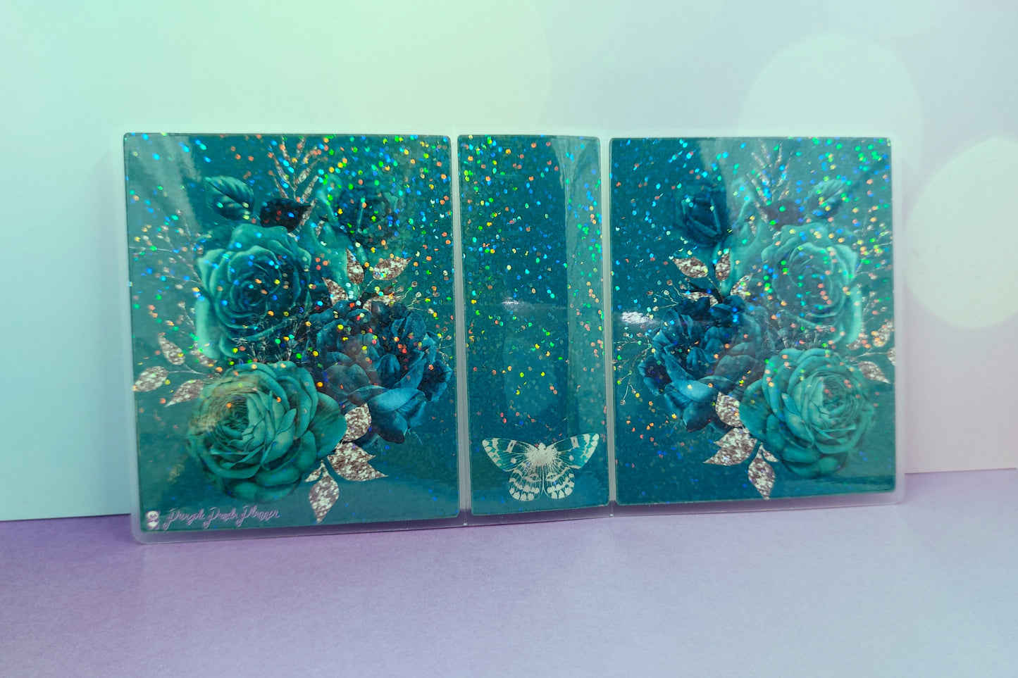 Medium Sticker Album (4.5" x 5.75") - Teal Floral Cover with Holo Laminate Overlay